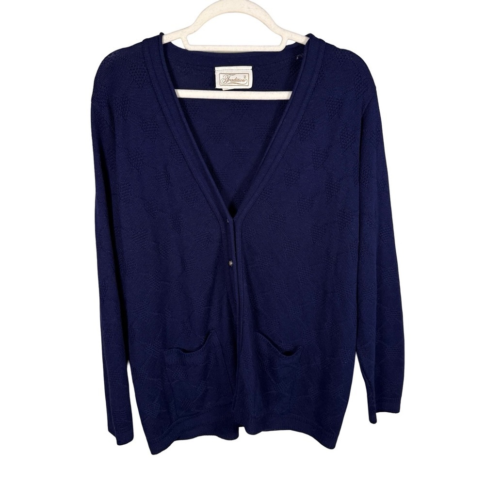 Vintage Tradition Navy Women's Cardigan Size L Classic Knit Minimalist Cozy